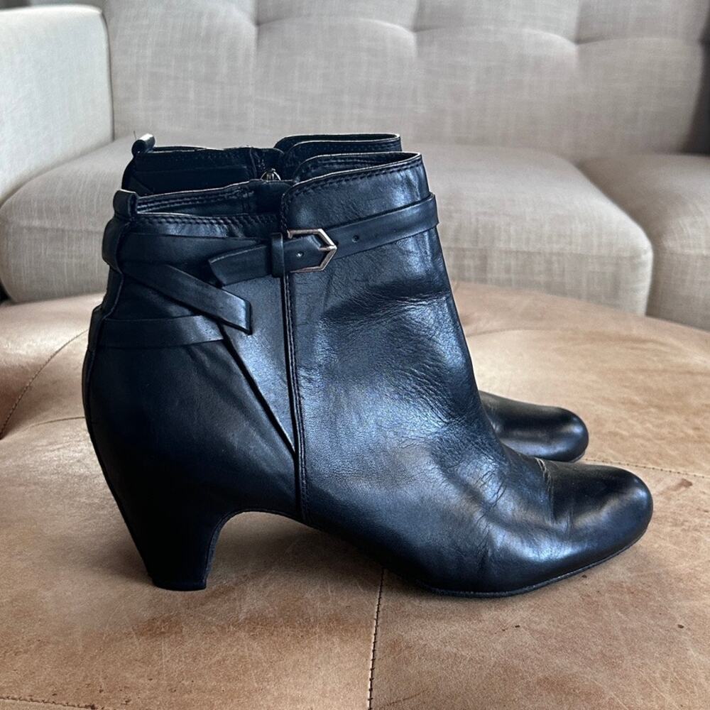 sam edelman maddox leather ankle boots black buckle zip heeled bootie 10